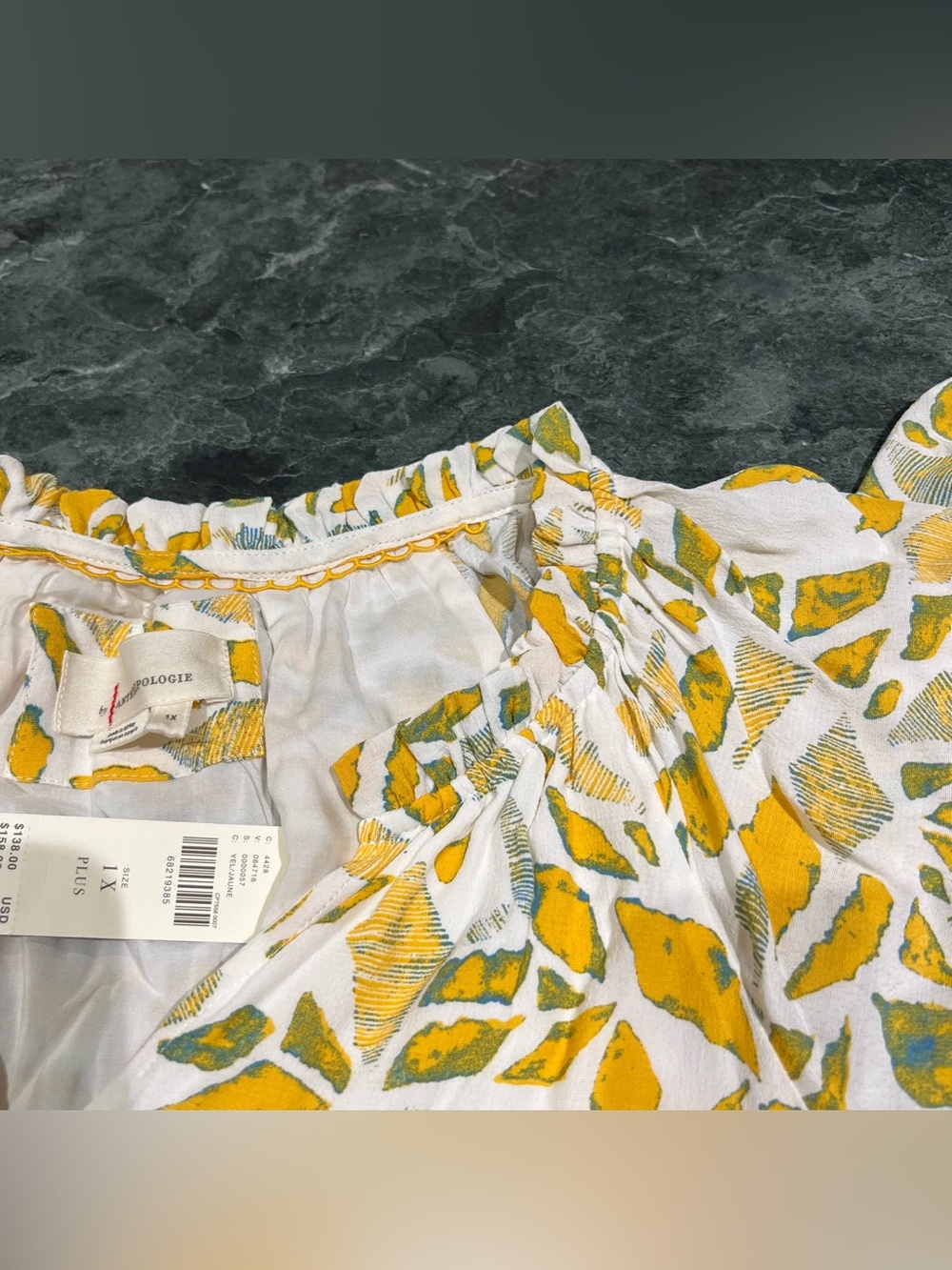 Anthropologie Robin Tiered Mini Dress Plus Size 1X Yellow Motif NWT Ruffle - Picture 7 of 16